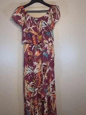 Express Plum Floral Off-Shoulder Maxi Dress